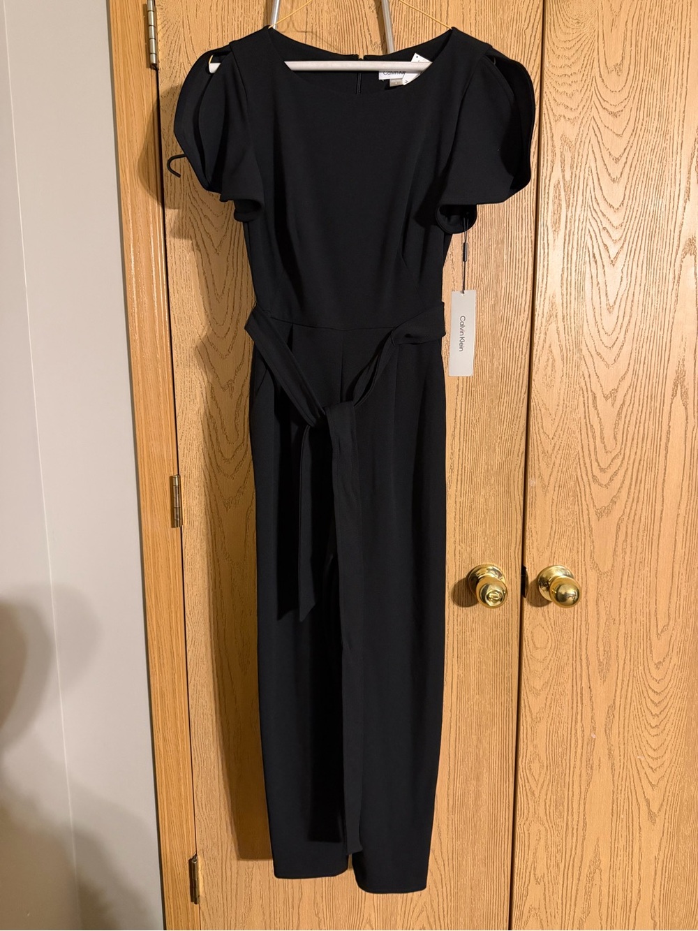 Calvin Klein Black Short-Sleeve Tie-Waist Jumpsuit